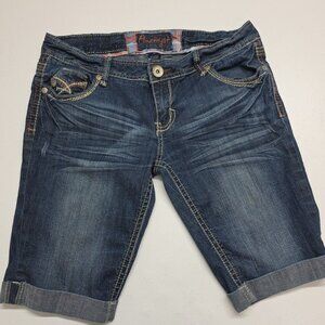 Amethyst Jean Shorts Womens Size 13 Blue Cuffed Denim Thick Stitch Embroidery